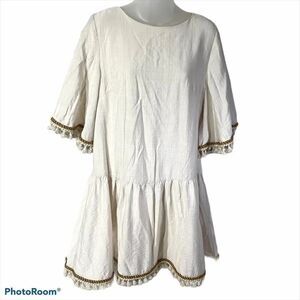 Indikah hem drop waist tassel dress boho fringe L